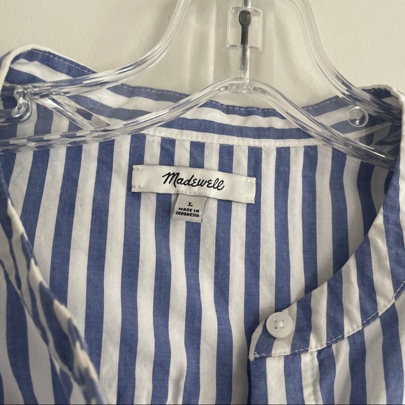 MADEWELL STRIPED RUFFLE FRONT BLOUSE BLUE WHITE - Picture 10 of 13